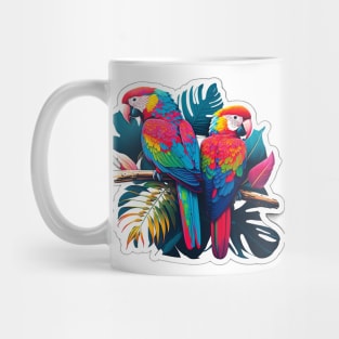 Stunning Rainbow Parrot Birds on Branch Mug